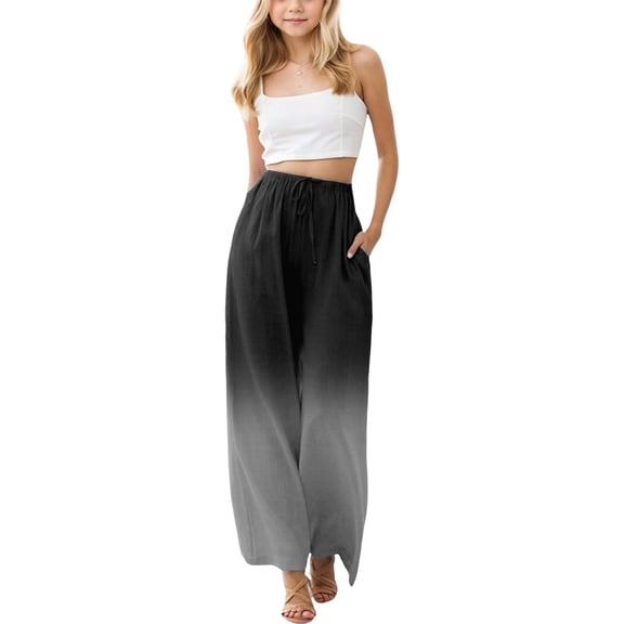 Bainana Girls Loose Fit Casual Pants Child Color Block Elastic Waist Wide Leg Trousers With Pockets Comfortable Soft Little Girls Seaside Beach Hawaii Long Pants Black Size 4-5 Years