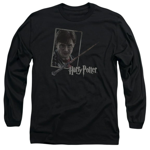 Harry Potter Harrys Wand Portrait Long Sleeve Adult 18/1 T-Shirt Black