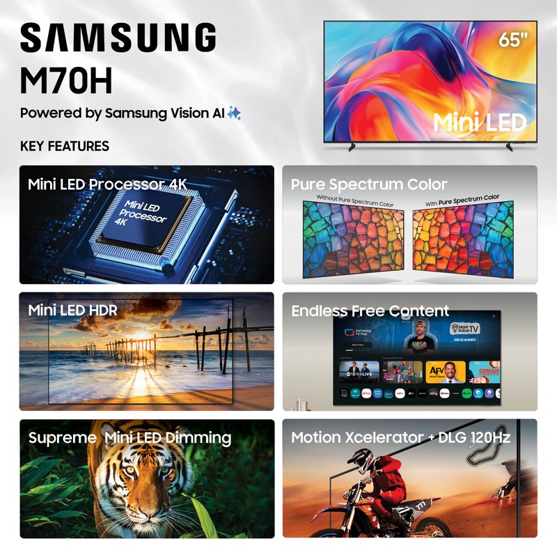Samsung 65" Class M70HB Series Mini LED 4K UHD Samsung Vision AI Companion Smart Tizen TV 2026 - UN65M70HBFXZA front and back view