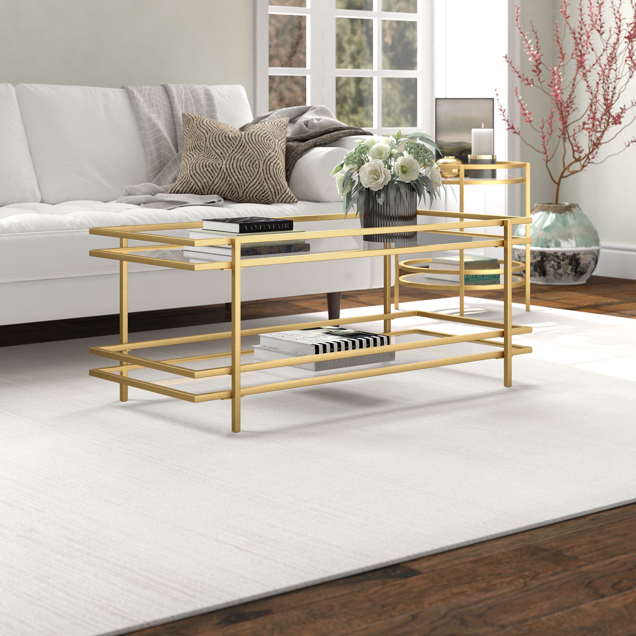 Evelyn&Zoe Robillard 45" Wide Rectangular Coffee Table in Brass