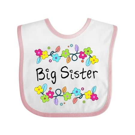

Inktastic Big Sister - bright flowers Girls Baby Bib