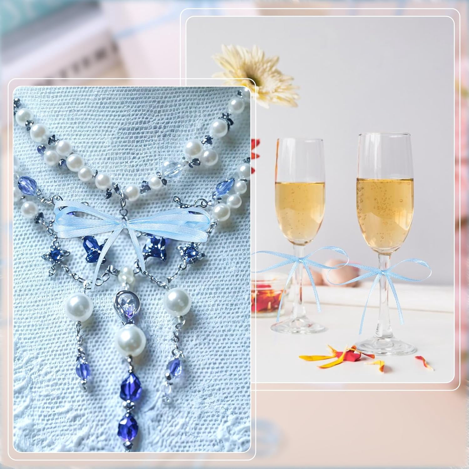 200 Yards Light Blue Ribbon Double Faced Thin Sky Blue Ribbon Cake Bows for Cards Jewelry String Balloon Graduation Decorations