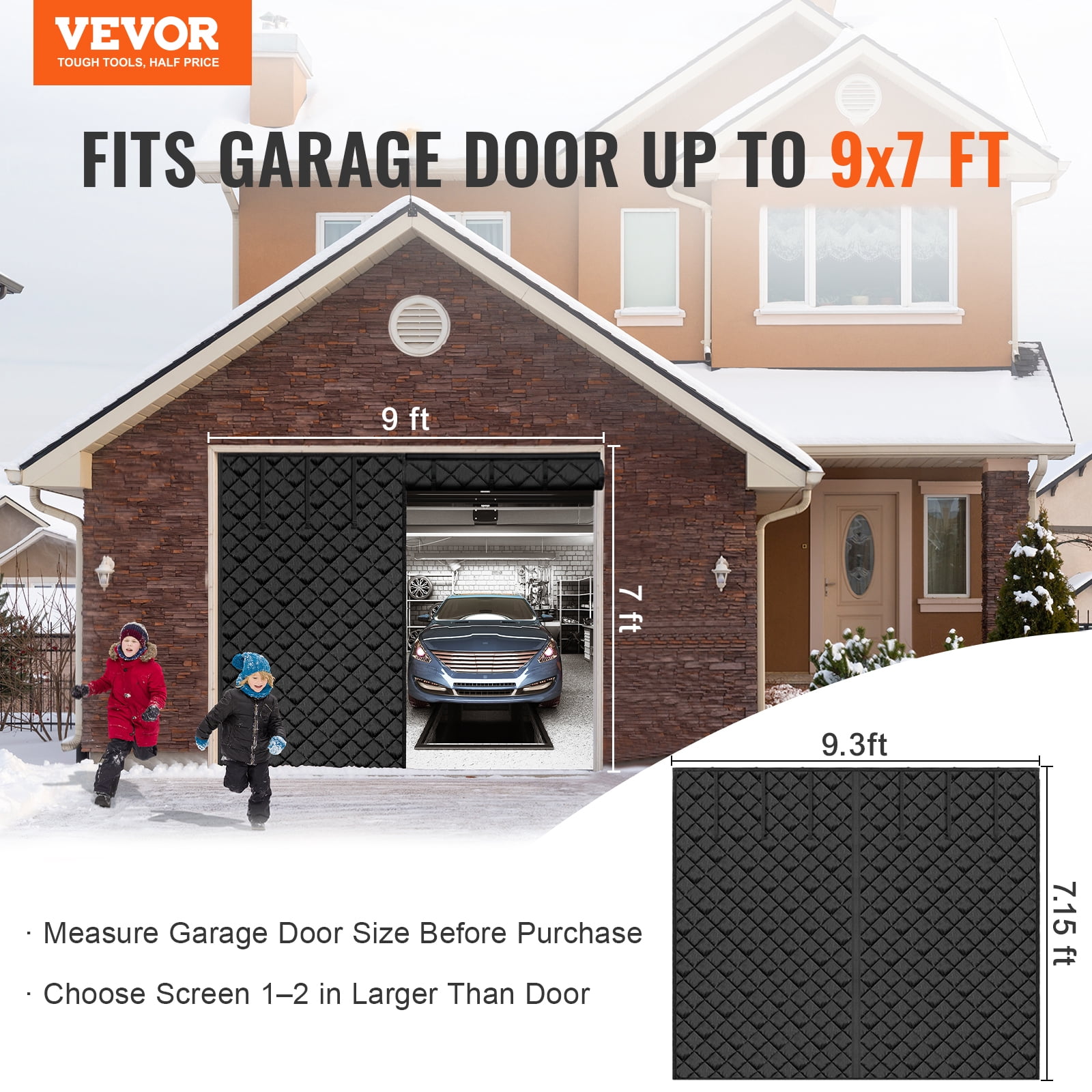 VEVOR Garage Door Screen for Winter, 9x7FT, Garage Door Insulation Kit, Magnetic Thermal Insulated Door Curtain with 300D Oxford Fabric Heavy Duty Weighted Bottom, Easy Assembly for Garage Door