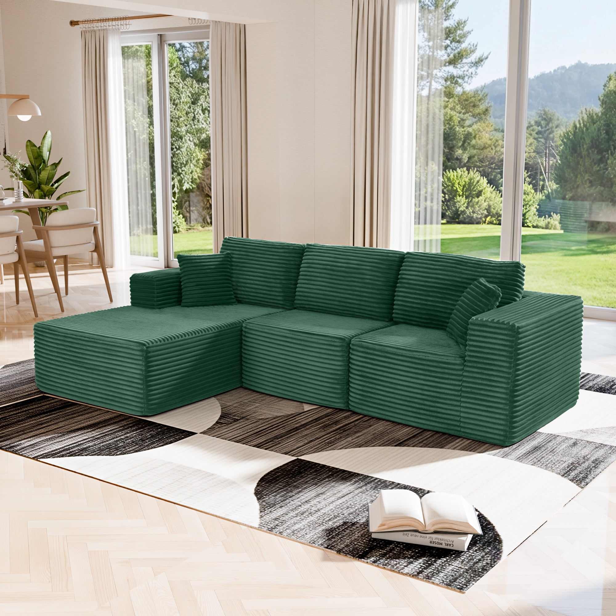 MAYEERTY Modern Corduroy Modular Sofa, Sectional Boneless Couches for Home, 104×67" Green