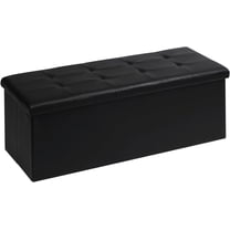 Folding Storage Ottoman Bench, Black Faux Leather Long Chest with Tray, Footrest Seat, Blanket Storage for Living Room Bedroom Office Hallway, 43.3"x15"x15"