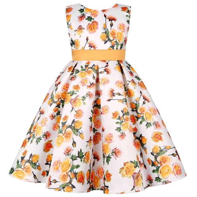 Xuewenshw Robe d'Été Sans Manches à Imprimé Floral pour Filles, Robe de Soirée, Vêtements pour Enfants, Robe de Concours pour Filles