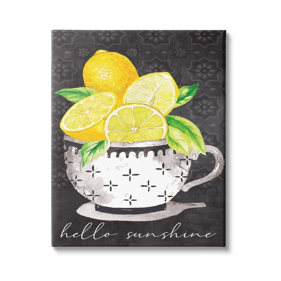 Stupell Hello Sunshine Lemons in Teacup Patterned Food & Beverage Painting Gallery Wrapped Canvas Print Wall Art