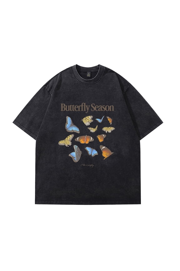 Ella Langley Merch Butterfly Season Vintage Washed Cotton Dirtyfit T-Shirt Oversized Black Graphic Y2K Tee