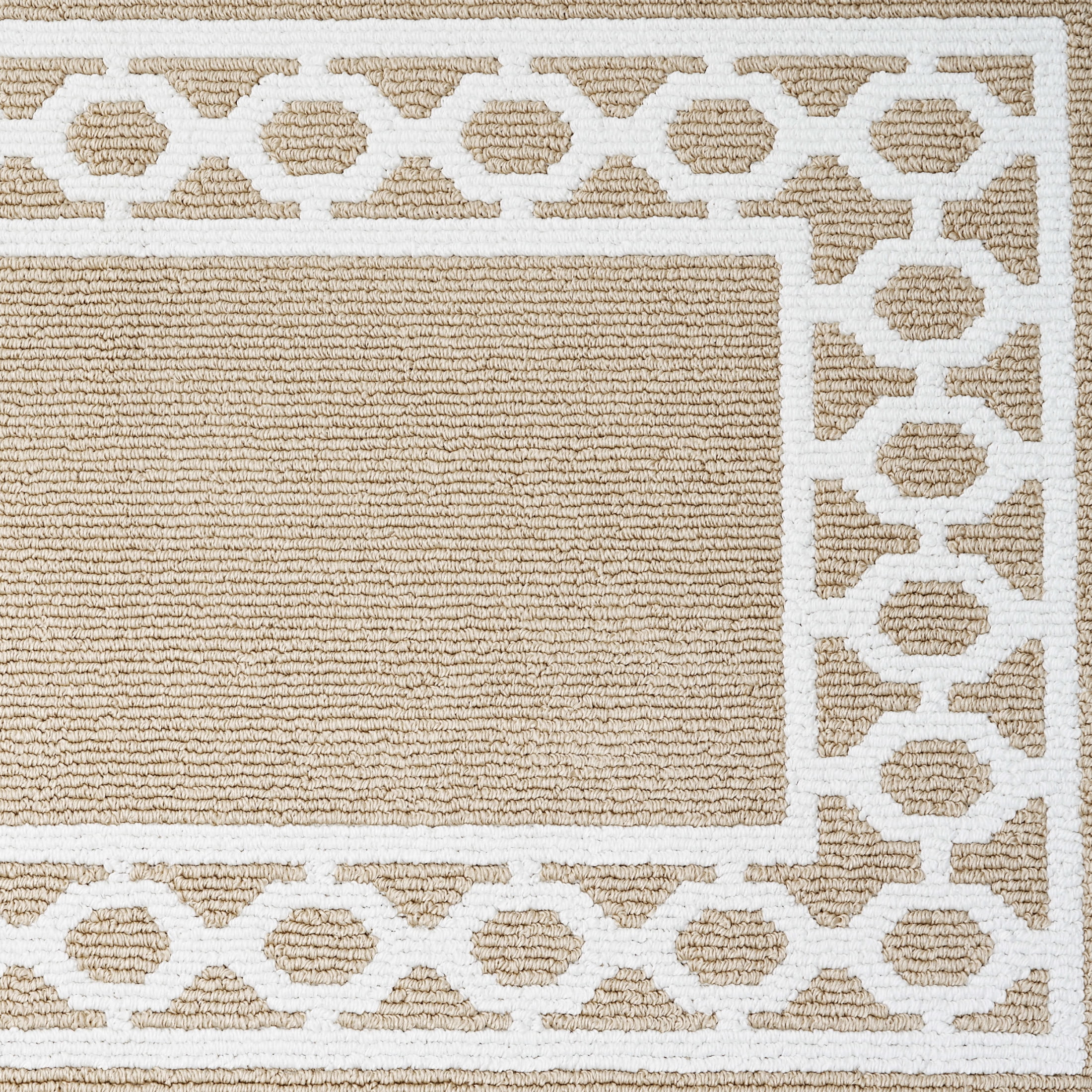 Washable Skid-Resistant Runner Rug, Trellis Border , Beige  and White , 30 " x 120"