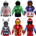 thumbnail image 2 of Abrigos con capucha de Los Vengadores de Marvel para niños, chaqueta con capucha de Iron Man y Spiderman, ropa de abrigo cálida para niños, primavera y otoño, 2 of 5