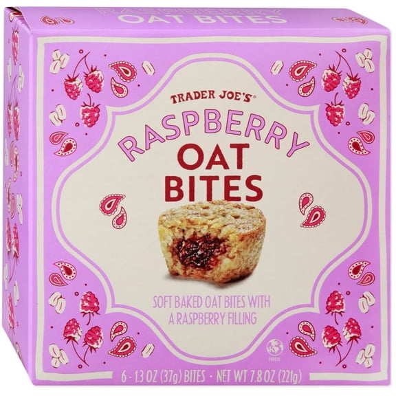 Trader Joe's Raspberry Oat Bites, Soft Baked with Raspberry Filling, 6 Count, 7.8 oz