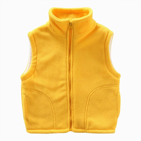 CAICJ98 Boys Girls Zip Up Fleece Jacket Kids Toodler Lightweight Outerwear Long Sleeve Mock Neck Coat with Pockets (Yellow,3-4 Years)