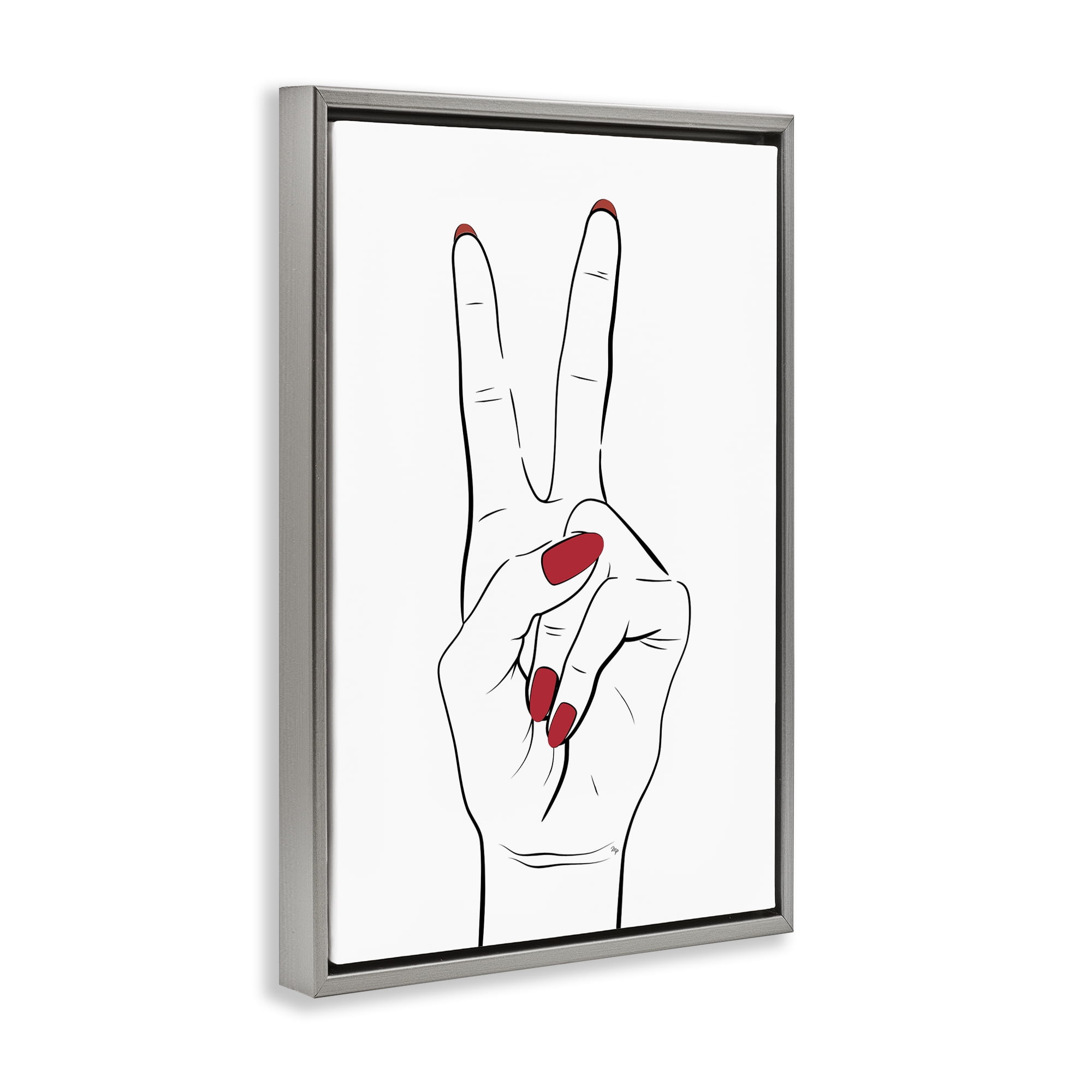 Stupell Industries Victory Peace Sign Hand Fashion Painting Gray Floater Framed Canvas Art Print Wall Art, 17 x 25