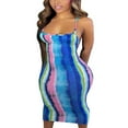 thumbnail image 1 of Women Halter Bodycon Sleeveless Ruched Spaghetti Strap Tie Dye Printing Club Party Mini Dress, 1 of 6