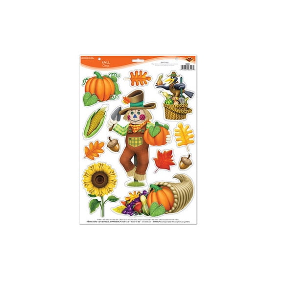 Pack of 144 Assorted Autumn and Thanksgiving Themed Cling Decorations 17"