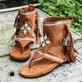 thumbnail image 6 of JeashCHAT Tassel Sandals for Women, Retro Bohemian Gladiator Fringe Casual Flat Sandals Clip Toe Flip-Flops T-Strap Roman Open Toe Summer Beach Sandals Boots for Travel Vacation (Brown), 6 of 9