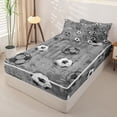 thumbnail image 2 of Castle Fairy Sport Soccer Zipper Twin Comforter Sets with Fitted Sheet and 2 Pillowcases, Vintage Ball Game Zipper Bedding Set, Gray Black White,4-Piece,Black Reversible, 2 of 6