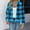 Blue, variant on Women's Plaid Zipper Jackets, Stand-Up Collar Lightweight Tops with Pockets, Fall Casual Active Tops