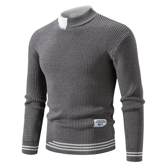 GuangCheng Mens Sweaters, Stand Neck Knit Sweaters Casual Waffle Pullover Sweaters Color Blocked Stripes Warm Tops