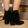 thumbnail image 6 of Bnwani Womens Boots Fall Winter Fashion Pointed Mid-Heel Thick Chunky Ankle Versatile Comfortable Casual Western Tassel Boot Black Size 5.5, 6 of 9