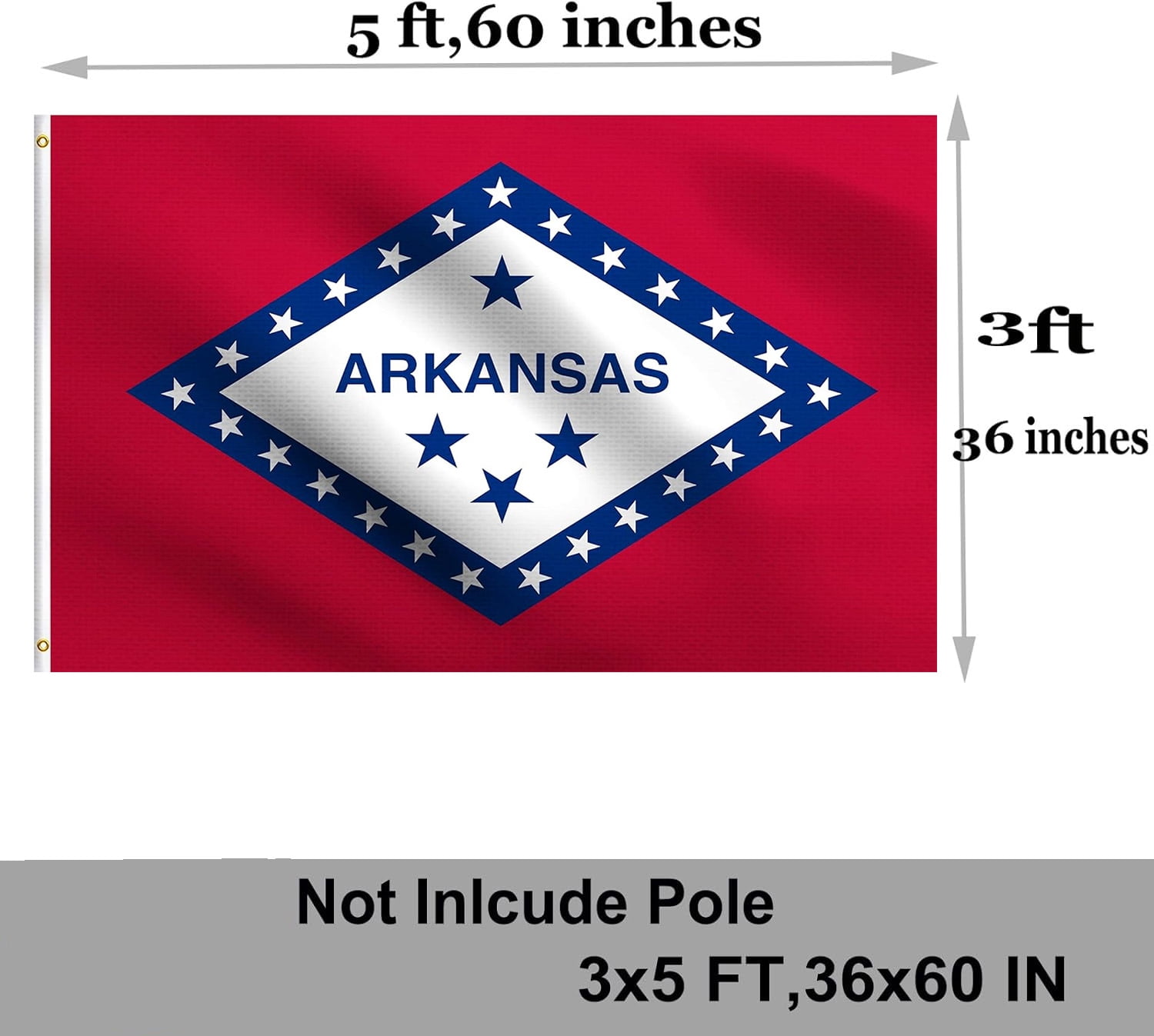 Oneluffy Arkansas Flag 3x5 Outdoor Double Sided Arkansas Razorback Flag AR State Flag Arkansas State Flag Banner Polyester with 2 Brass Grommets Decor for Indoor Outside Wall Room