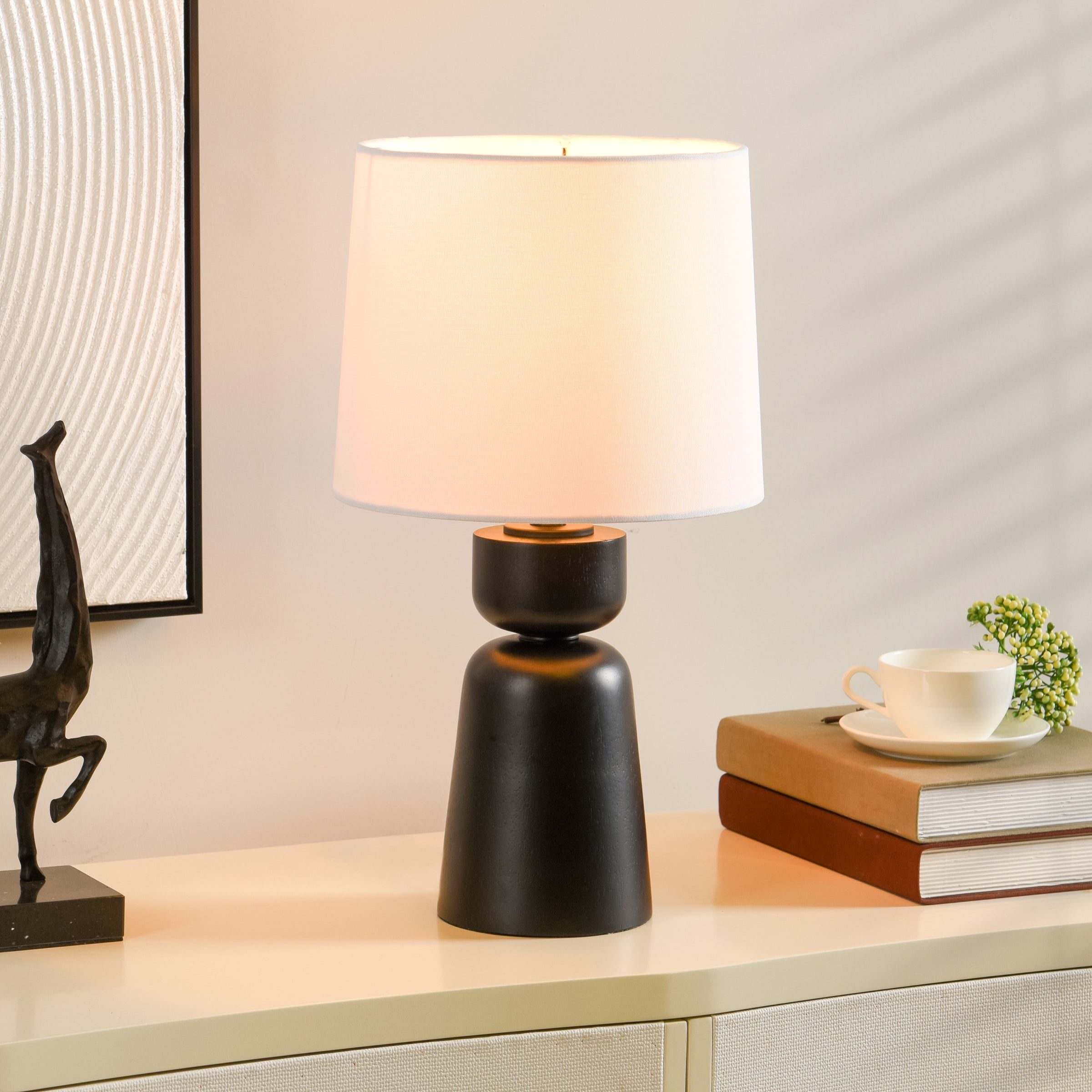 Better Homes & Gardens Wood Totem Table Lamp with White Linen Shade, 10"L x 10"W x 18"H