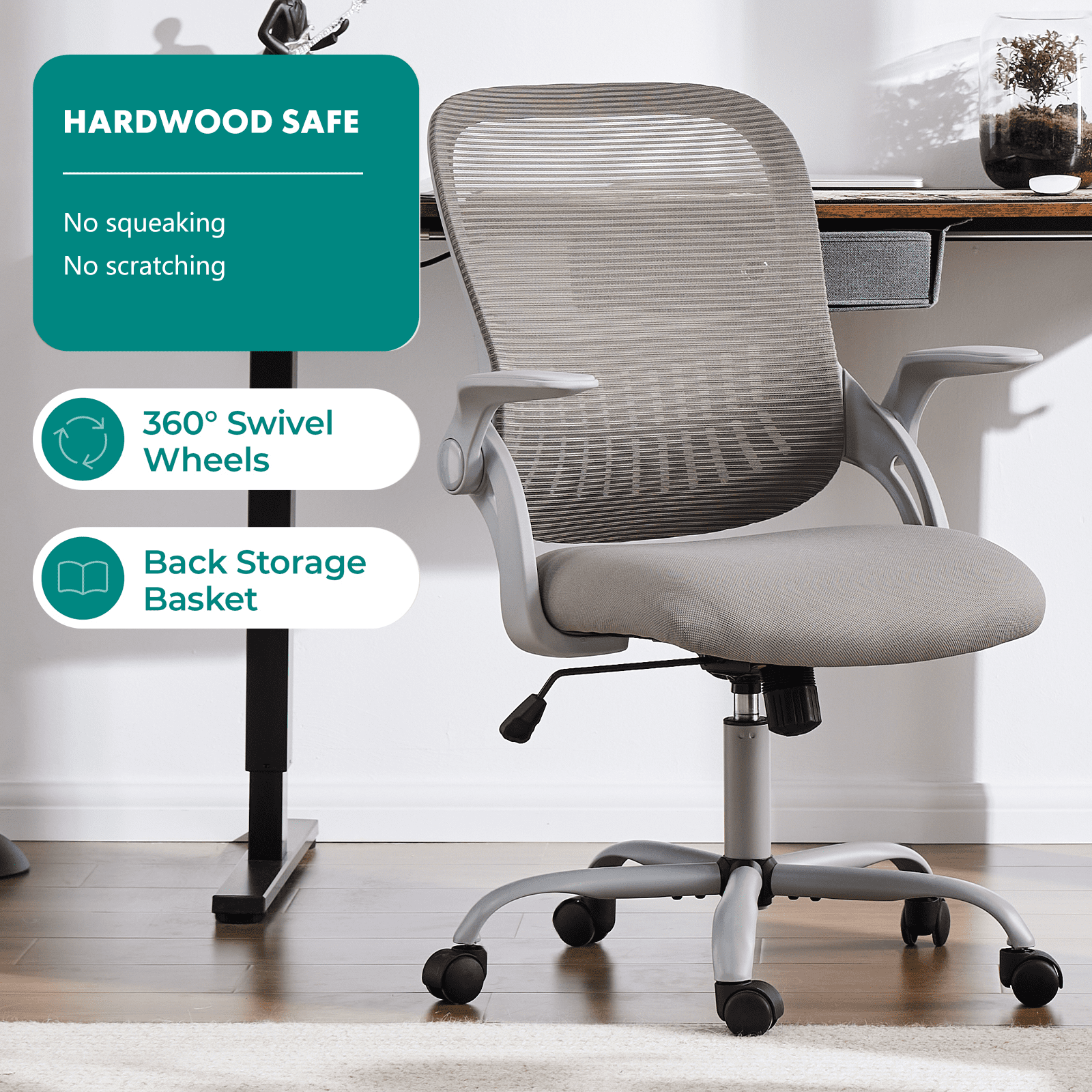 MAYEERTY Ergonomic Office Chair for Standing Desk with Adjustable Height, Computer Desk Chairs, Movable Armrest, Gray