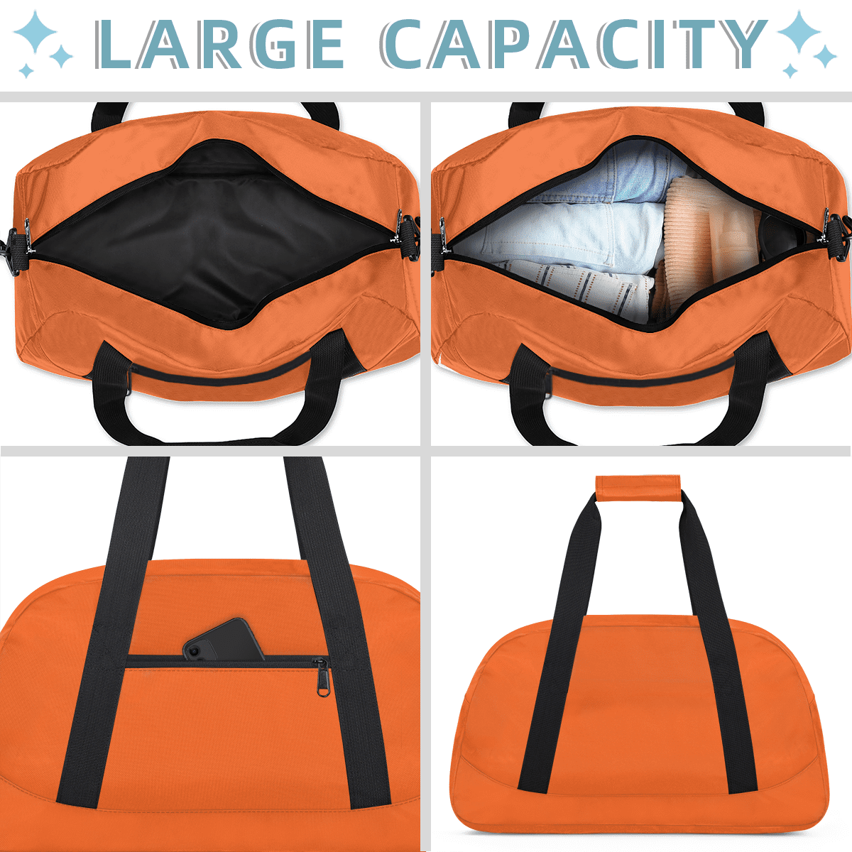 Herdesigns Orange Sports Duffle Bag for Women & Men, Gym Bag Dance Bag Overnight Bag Carry On Weekender Travel Bag