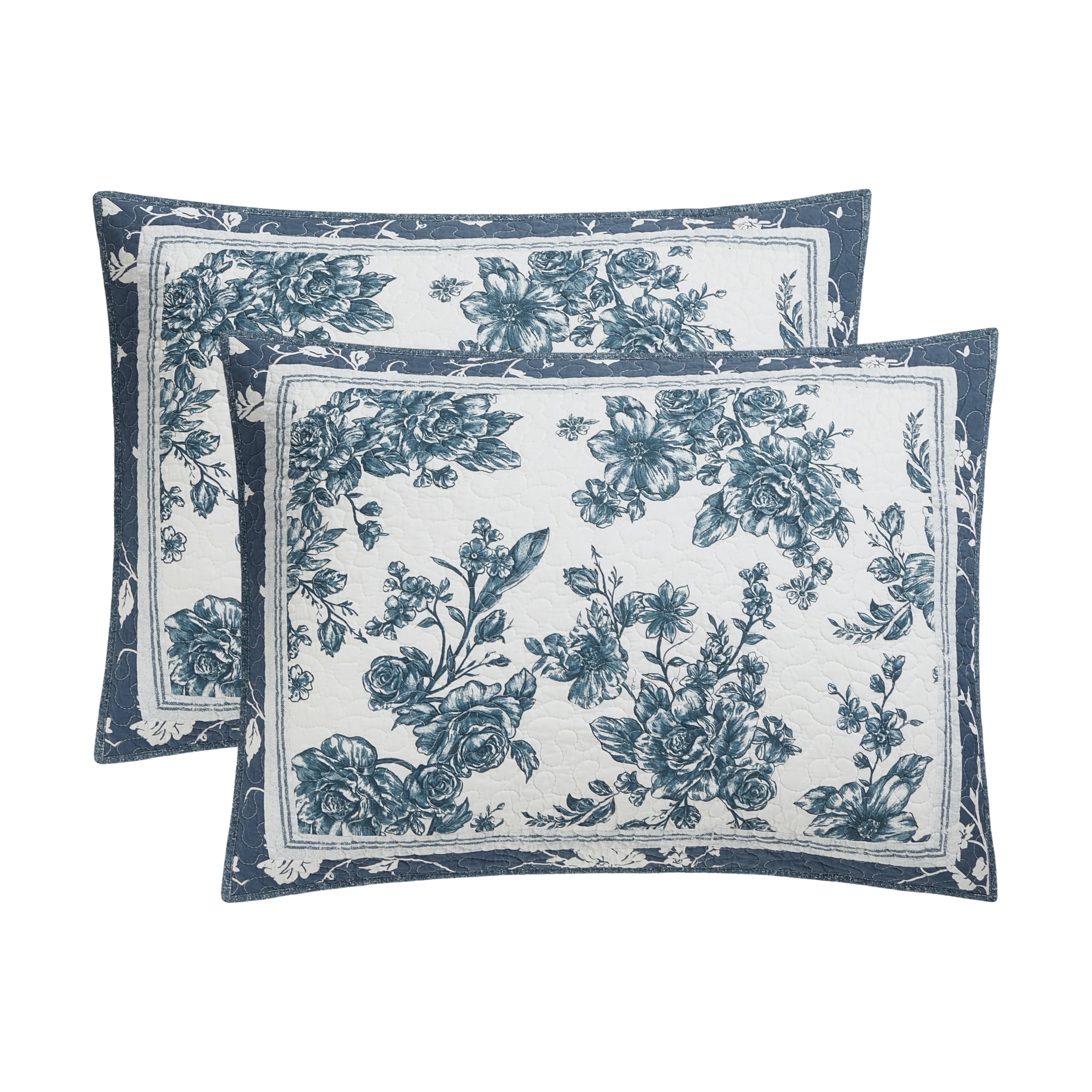 The Pioneer Woman Avery Cotton Patchwork Pillow Shams, Standard, Blue Dust, 2 Pack