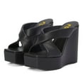 thumbnail image 5 of FSJ Women Wide Cross Strap Wedge High Heeled Mules Open Square Toe Platform Slide Sandals Sexy Cocktail Party Summer Slippers Size 12 Black, 5 of 5