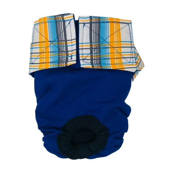 Barkertime Blue Yellow Plaid on Blue Cat Diaper