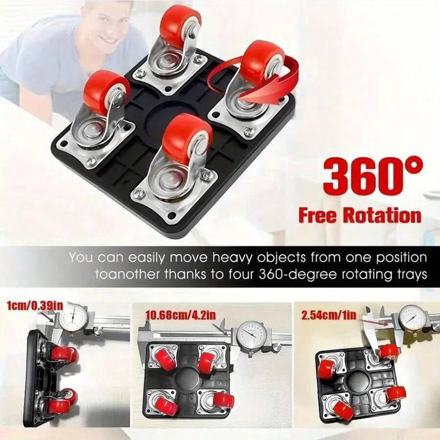 Heavy Duty Furniture Mover - 4 Wheel Furniture Glide, 880 Lbs Load Capacity, Extension Pole For Cabinets, Sofa | Efficient Moving Tool Set