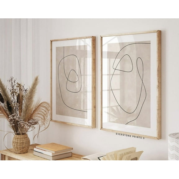 Luvia Minimalist Light Beige Set Of 2 Line Art Print, Black White Line Art Minimalism Abstract, Neutral Abstract Prints, Modern Wall Decor Set 2 Prints 8x12 UNFRAMED