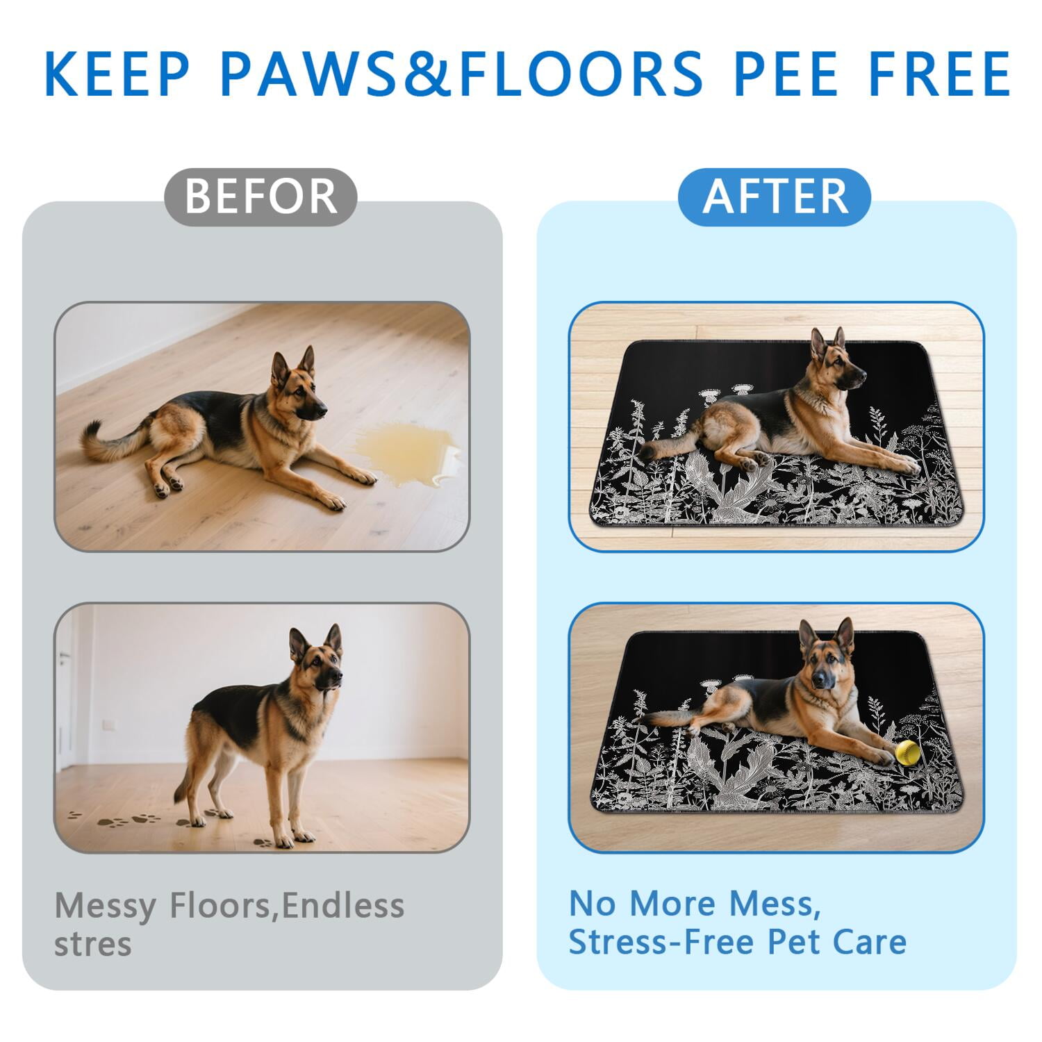 Jumbo 48x48 Inch Reusable Dog Training Pad 2-Count, Super Absorbent Washable Puppy Training Mat, Leakproof & Skid-Resistant for Hardwood Floors, Floral