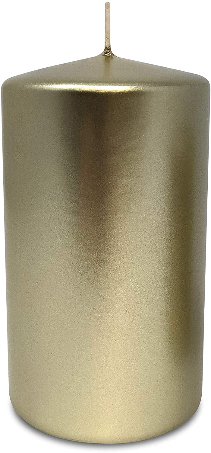 Hyoola 2.75 x 5 inch Metallic Cream Gold Unscented European Made Pillar Candles, Paraffin Wax with Cotton Wicks, 6-Pack