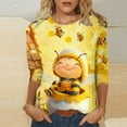 thumbnail image 3 of JTZGDY Bee Shirts for Women Funny Printed Plus Size Summer 3/4 Sleeve Round Neck Graphic T-Shirts Loose Oversized Casual Tunic Blouse Holiday Outfit Gift Clothes Yellow#04 S, 3 of 6