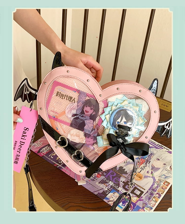 Baugery Anime Heart Ita-Bag - Kawaii Lolita Japanese JK Handbag, Cute Cutecore PU Leather Crossbody/Shoulder Purse with Adjustable Strap for Daily/Cosplay