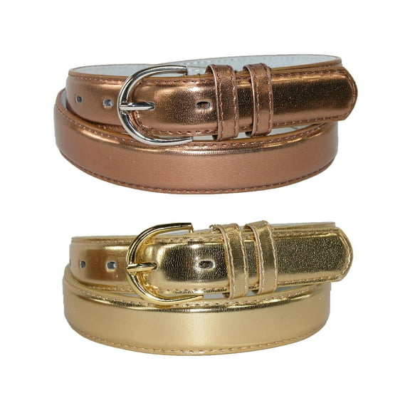 CTM 1 1/8 Inch Wide Leather Metallic Dress Belt (Pack of 2 Colors) (Women)