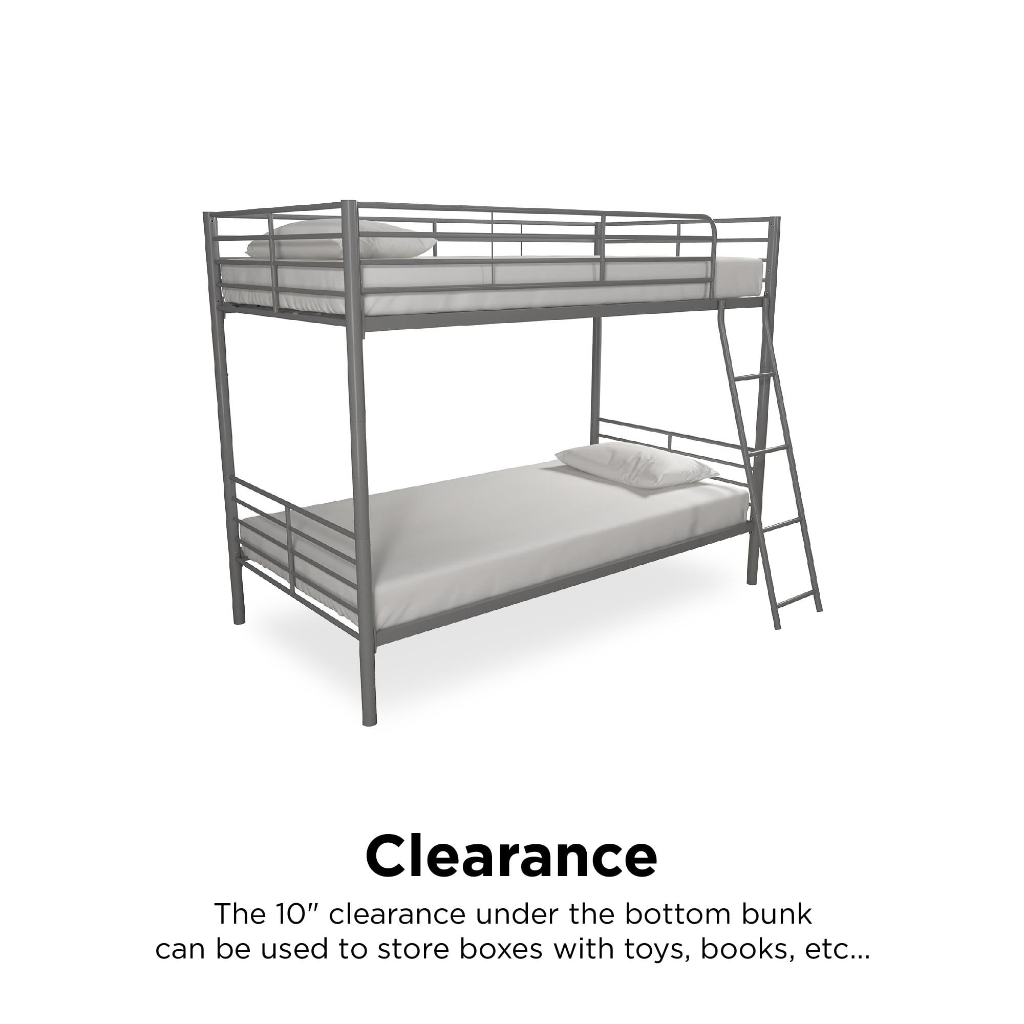 Mainstays Convertible Twin over Twin Metal Bunk Bed, Silver
