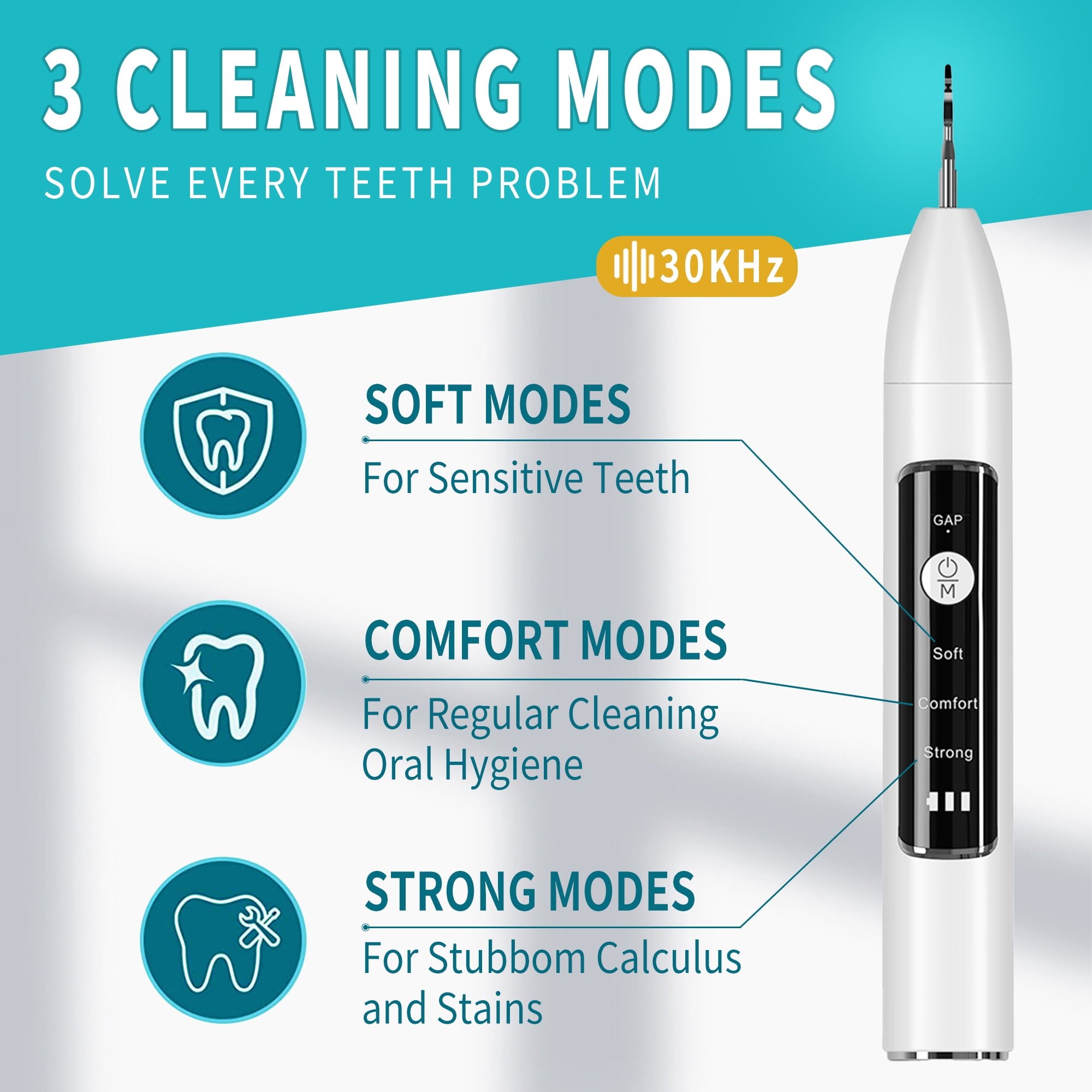 DISEN Plaque Remover for Teeth,Teeth Cleaning Kit|Ultrasonic Electric Teeth Cleaner with LED Light,3 Adjustable Modes,2 Repalceable Heads,Calculus Tartar Plaque Remover for Human Teeth,Adult and Kids