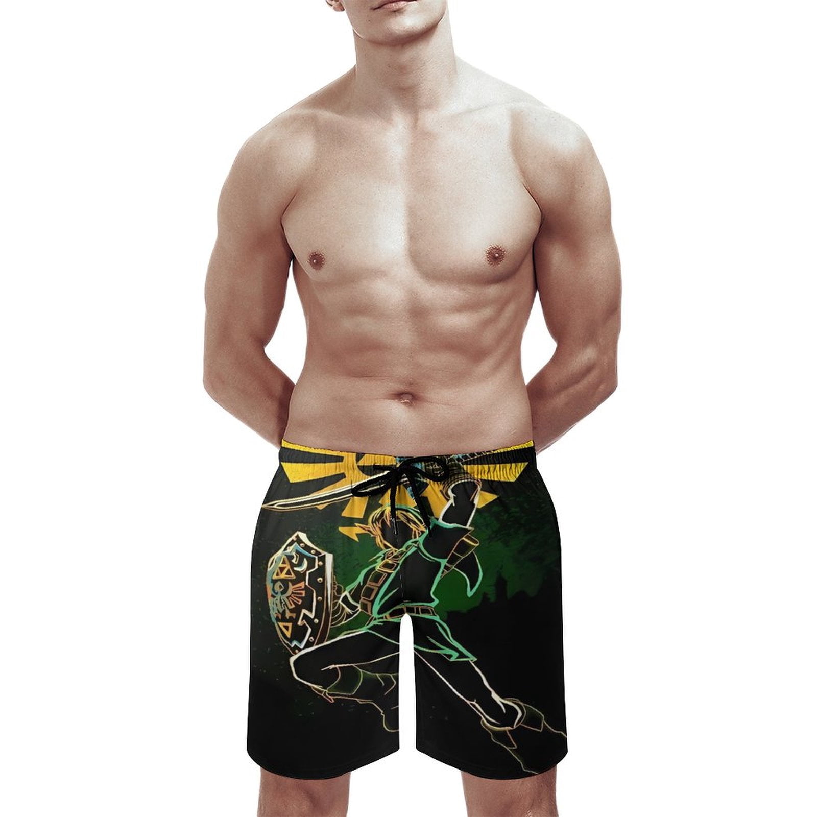 The Legend of Zelda Men's Shorts Quick Dry 3D Printed Beach Men's Swim Trunks with Pockets Mesh Lining Bathing Beachwear M