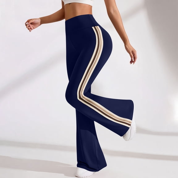 Women's Flared Yoga Pants with Side Striped, High Waisted Soft Stretchy Breathable Active Pants for Fitness Daily Wear Navy XL