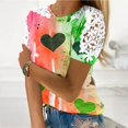 thumbnail image 2 of Camisas de Manga Corta para las Mujeres Impresión Cuello Redondo Suéter Encaje Blusa, Top Casual para el Hogar Y Diario, 2 of 8