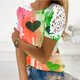 thumbnail image 2 of Camisas de Manga Corta para las Mujeres Impresión Cuello Redondo Suéter Encaje Blusa, Top Casual para el Hogar Y Diario, 2 of 8