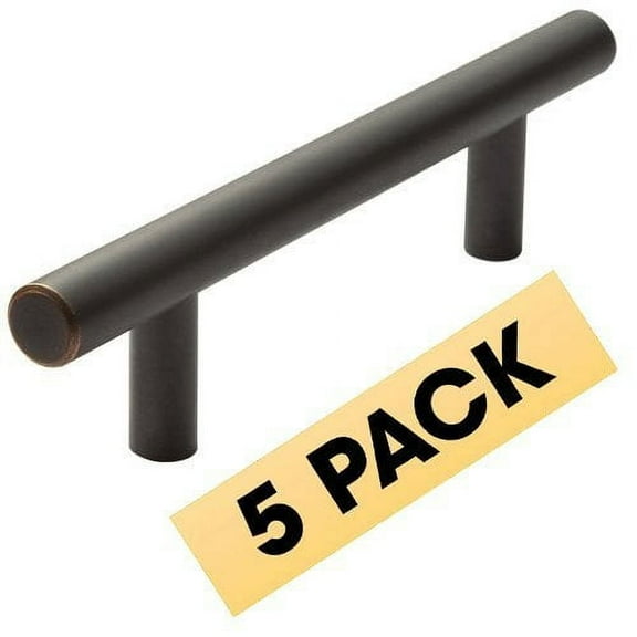 Oil Rubbed Bronze Cabinet Hardware Euro Style Bar Handle Pull - 3" Hole Centers, 5-3/4"" Overall Length - OB ORB (5 Pack)