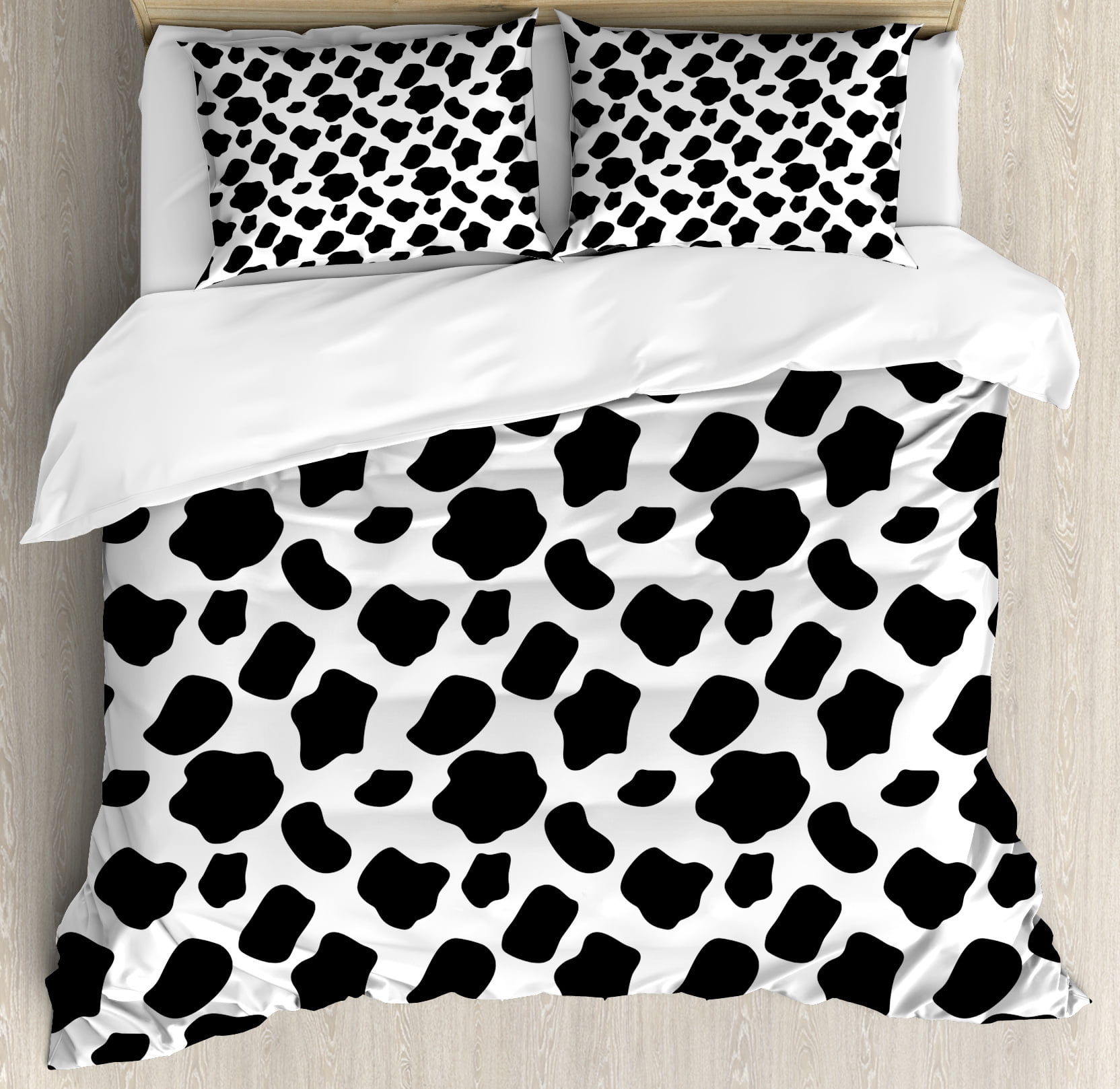 Cow Print King Size Duvet Cover Set, Cattle Skin Pattern with Scattered