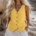 thumbnail image 3 of Womens Tank Tops Plus Size Fashion Button Spring And Summer Cotton and Linen Casual Solid Color Imitation V-neck top, 3 of 7