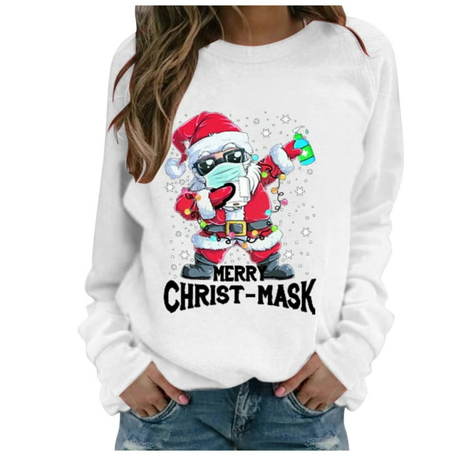 Femmes de Noël Pullover Veste Mi-Longue Col Rond Hiver Cardigan Hoodie Outwear Graphique Imprimé Mode Sweatshirt Blouse de Fermeture à Manches Longues