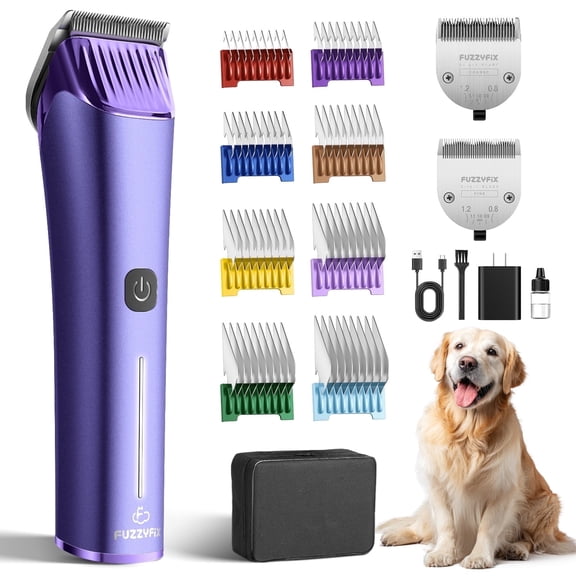 FuzzyFix Professional Dog Grooming Clipper with Replacement Blade, 5-in-1 Adjustable Blade Cordless Pet Grooming Kit 2 Speed Trimmer Hair Shaver with Detachable Metal Combs Nova for Animal Horse
