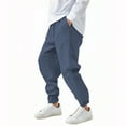 thumbnail image 3 of ZVAVZ Boys Cotton Linen Pants with Pockets Elastic Waist Drawstring Sweat Jogger Lounge Tapered Leg Harem Pants Trousers Navy,4 Years, 3 of 7